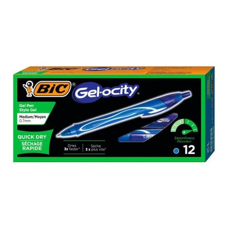 Bic BIC Gel-ocity Quick Dry Retractable Gel Pen, Medium 0.7mm, Blue Ink/Barrel, Dozen RGLCG11-BE